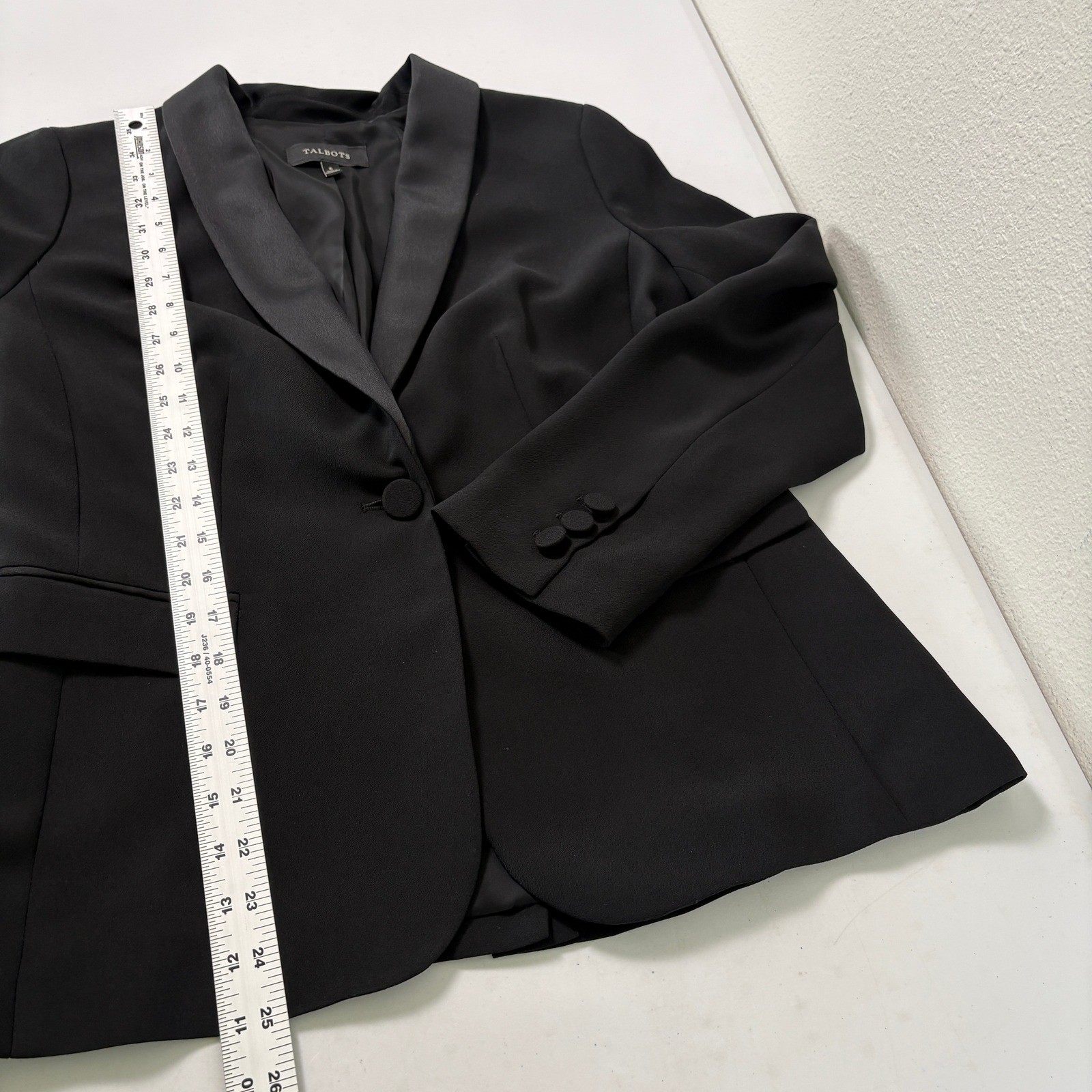 Talbots Tuxedo Blazer Womens 6 Black Satin Shawl Collar Single Button Formal