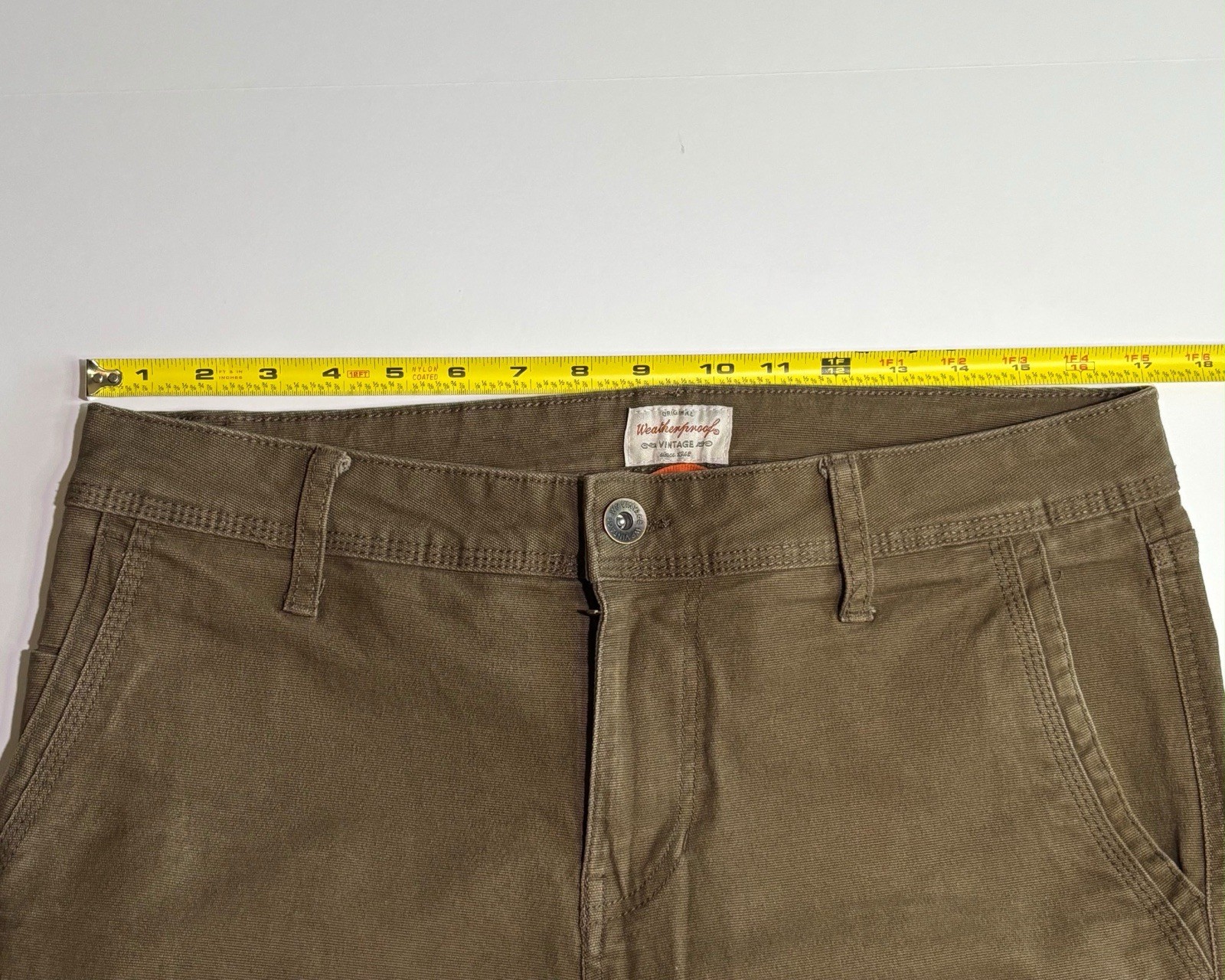 Weatherproof Vintage Men’s Relaxed Fit Canvas Pants Brown 32W Stretch Flat Front