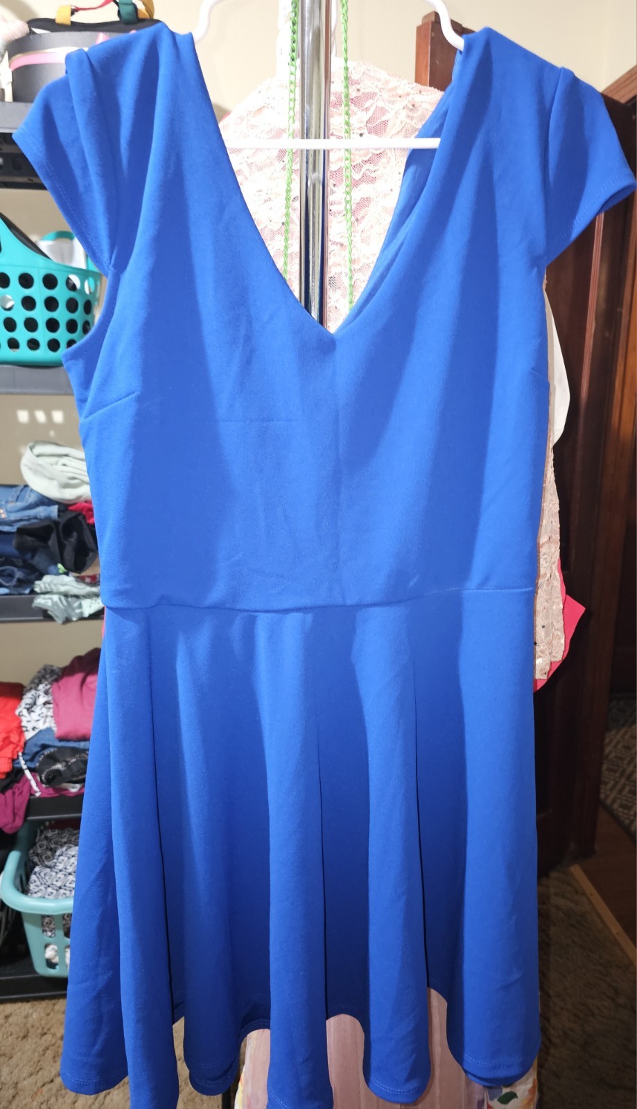 B. Darlin Women’s Navy Blue Sleeveless Fit & Flare Mini Dress Size L Neck Tie