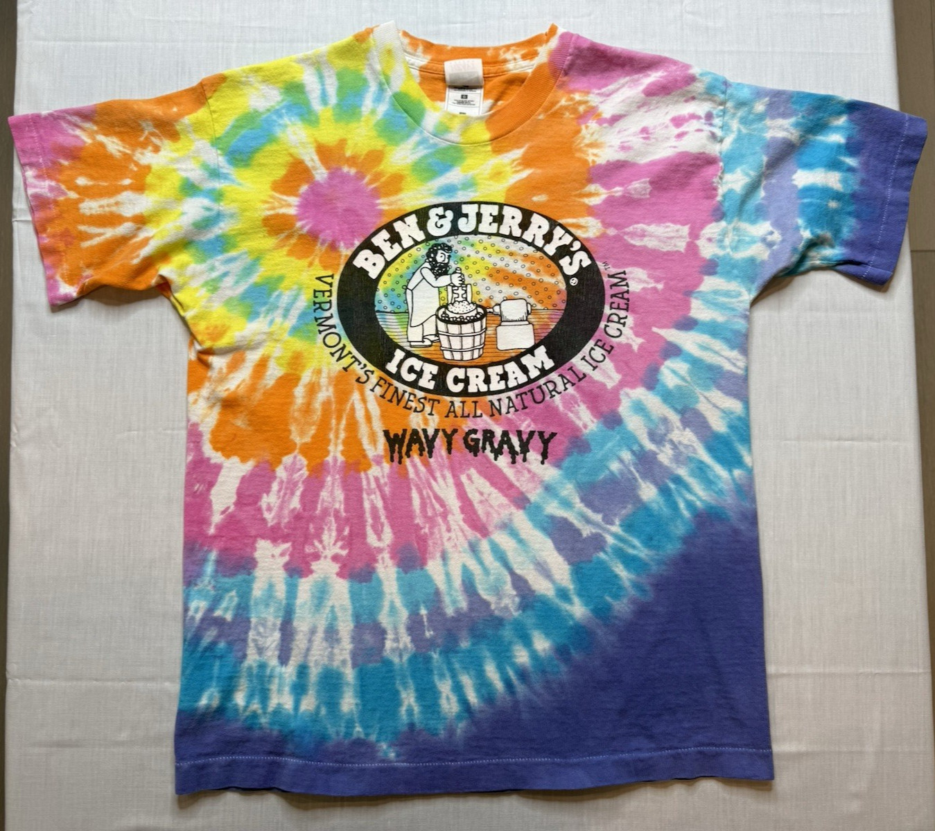 Vintage Ben & Jerrys Shirt Mens L Tie Dye Wavy Gravy Ice Cream Graphic USA 90s