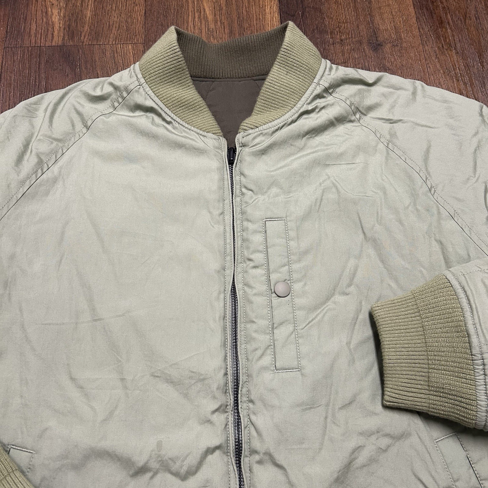 Pilgrim Surf Supply Men’s L Reversible Quilted Bomber Jacket Full Zip Green