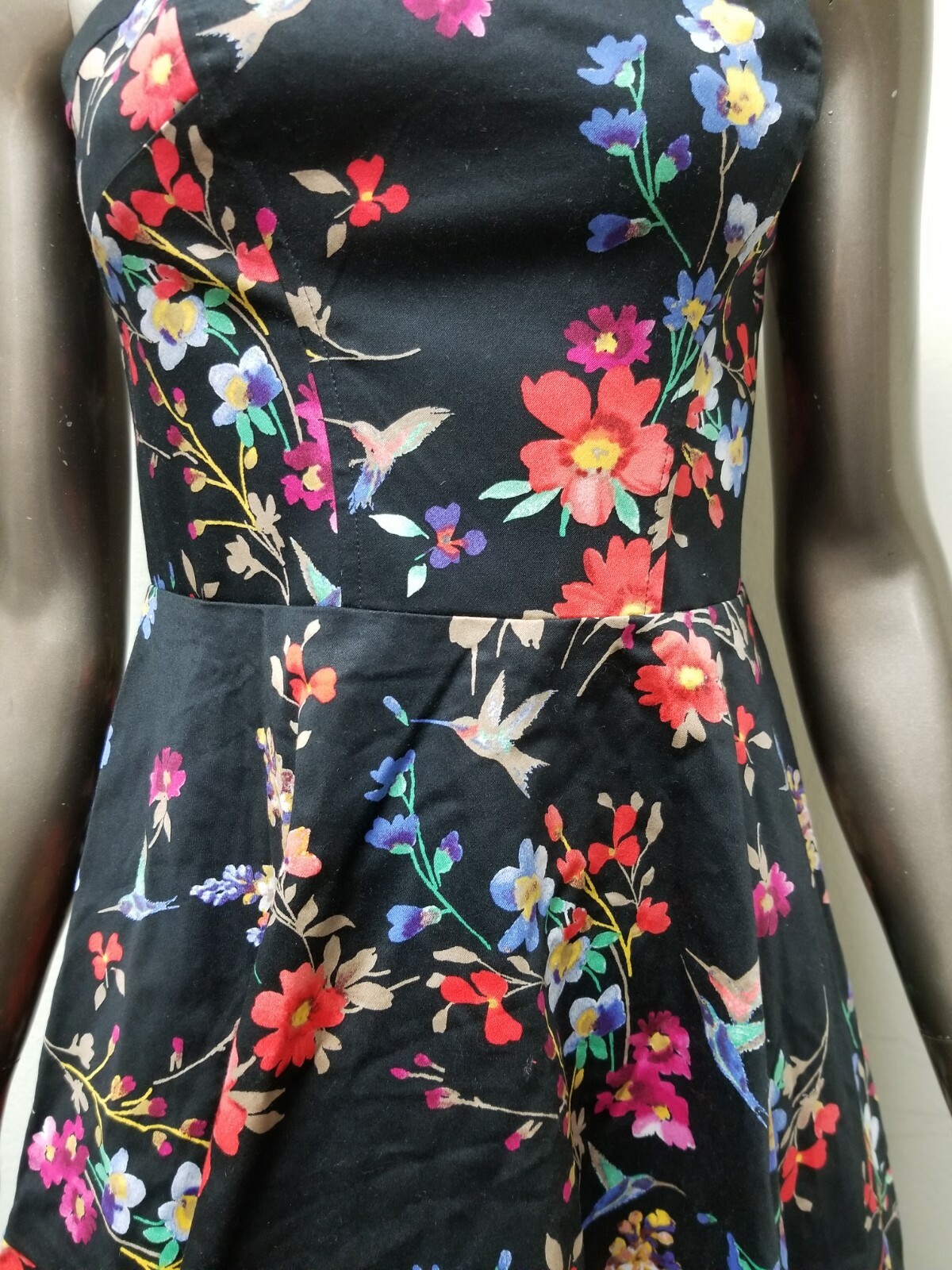 Express Floral sweetheart strapless fit and flare black dress. Retail: $79.90