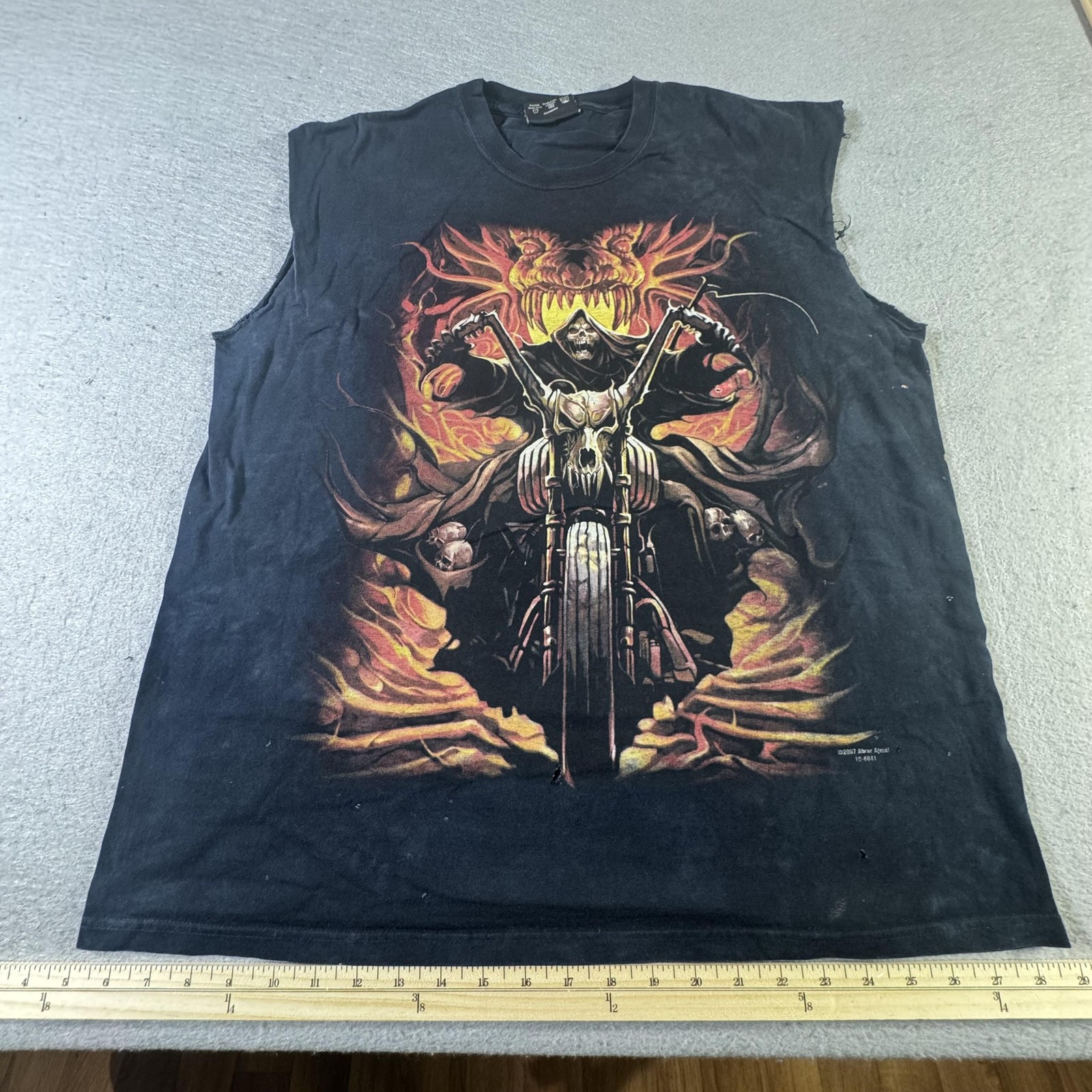 Vintage Skull Grim Reaper Shirt Mens Large Sleeveless Flame Biker Punk 2000s