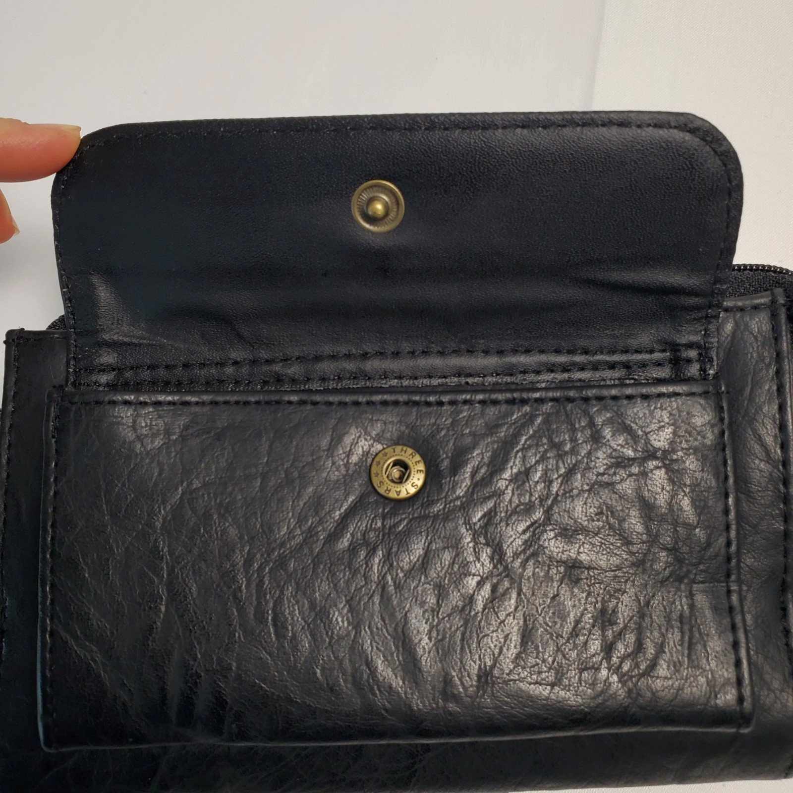 SIMPLY BASIC Black Faux Leather/Nylon Trifold Checkbook CLUTCH Wallet NEW