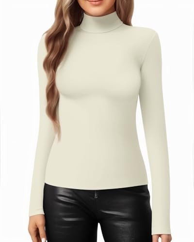Mangopop Tee Soft Solid Womens Mock Turtle Neck Slim Fit Long Sleeve
