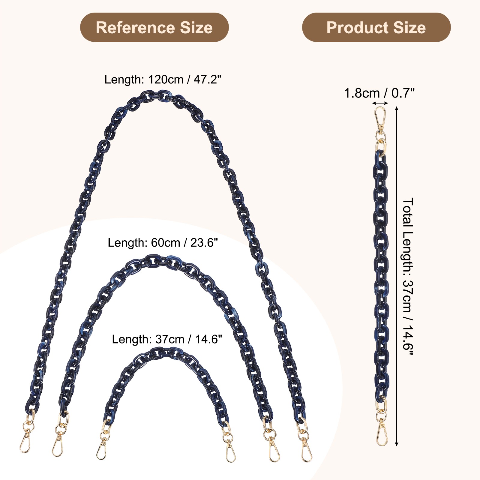 Acrylic Purse Strap,15 Inch Luxury Handbag Chain Handle Straps Dark Blue/White
