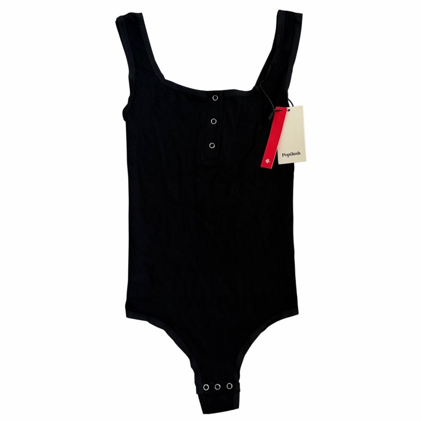 NWT Popilush Black Ribbed Bodysuit Snap Button Tank Size XS/S