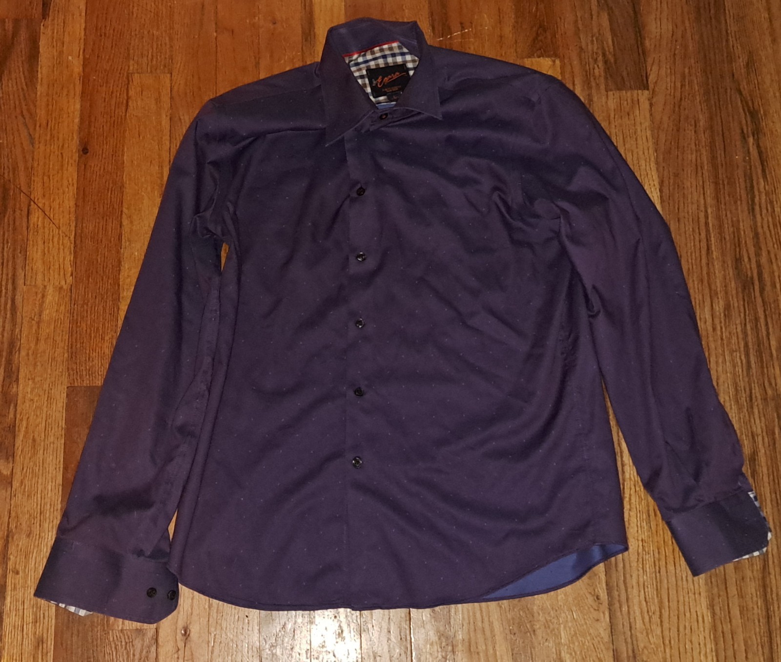 Egara Men’s Large Slim Fit Non-Iron Purple Spotted Button Up Dress Shirt