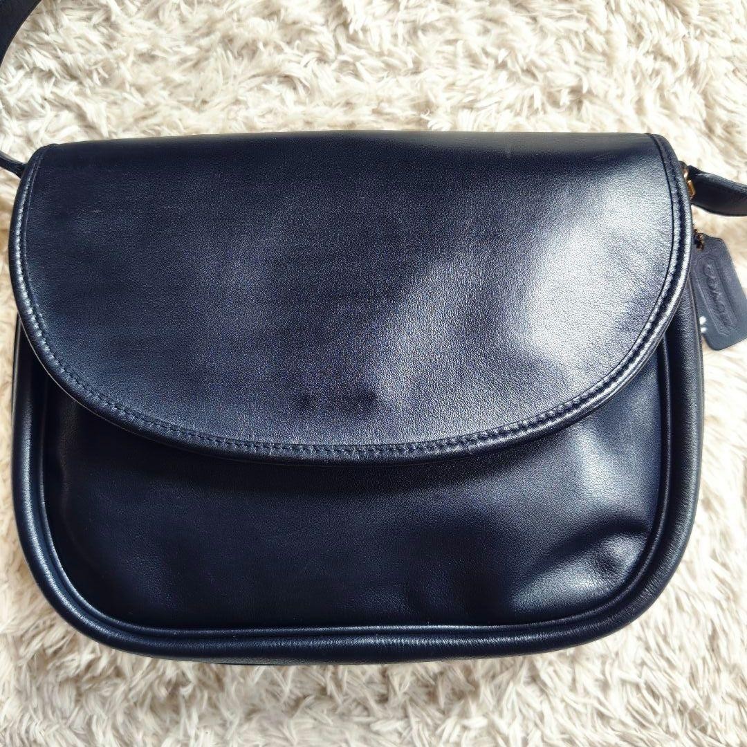 Coach Vintage Leather Shoulder Bag Navy 9.8×11.8×2.8in Used