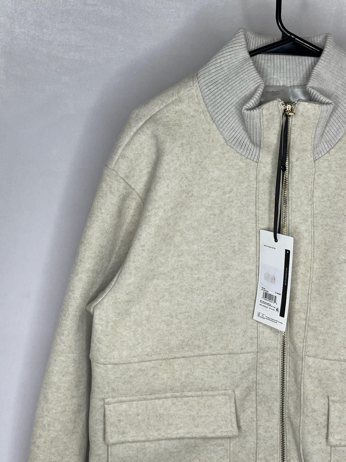 CALIA Jacket Womens Medium Beige Patch Pocket Full Zip Fleece Lined NEW