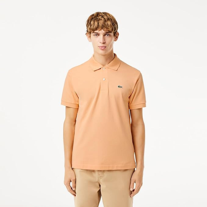 ✅ Men’s Cina Lacoste Original Short Sleeved Ribbed Collar Shirt Light Orange ✅