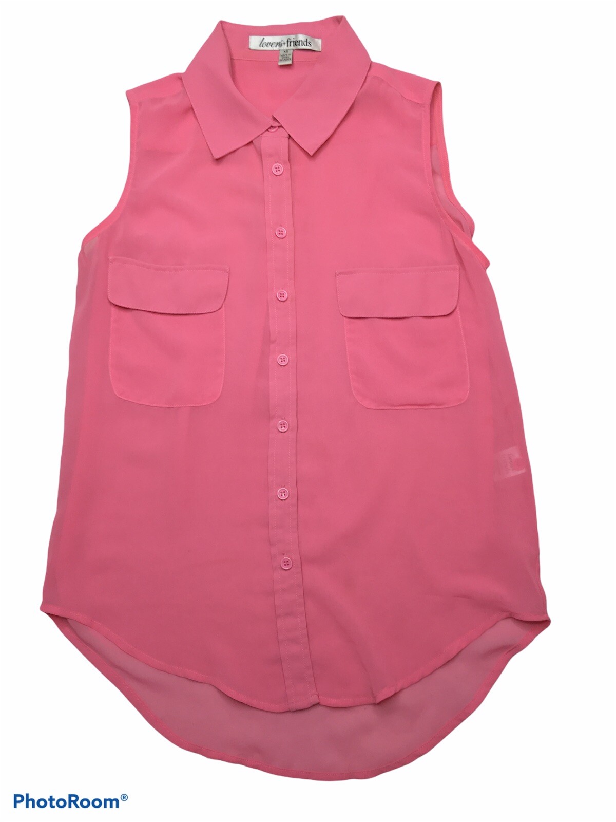 Lovers + Friends Women’s Size XS Sleeveless Collared Flap Pockets Sheer Shirt