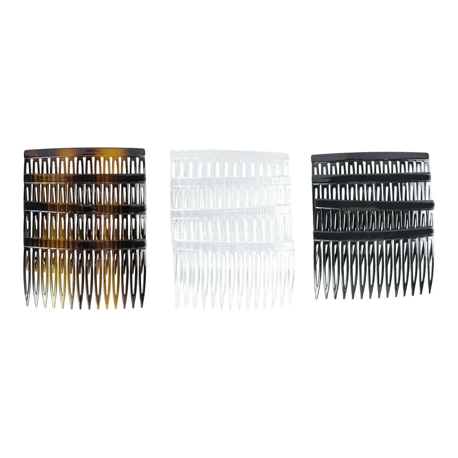 Scunci Plastic Side Hair Combs, Black, Clear, and Tortoise Shell, 12 Ct