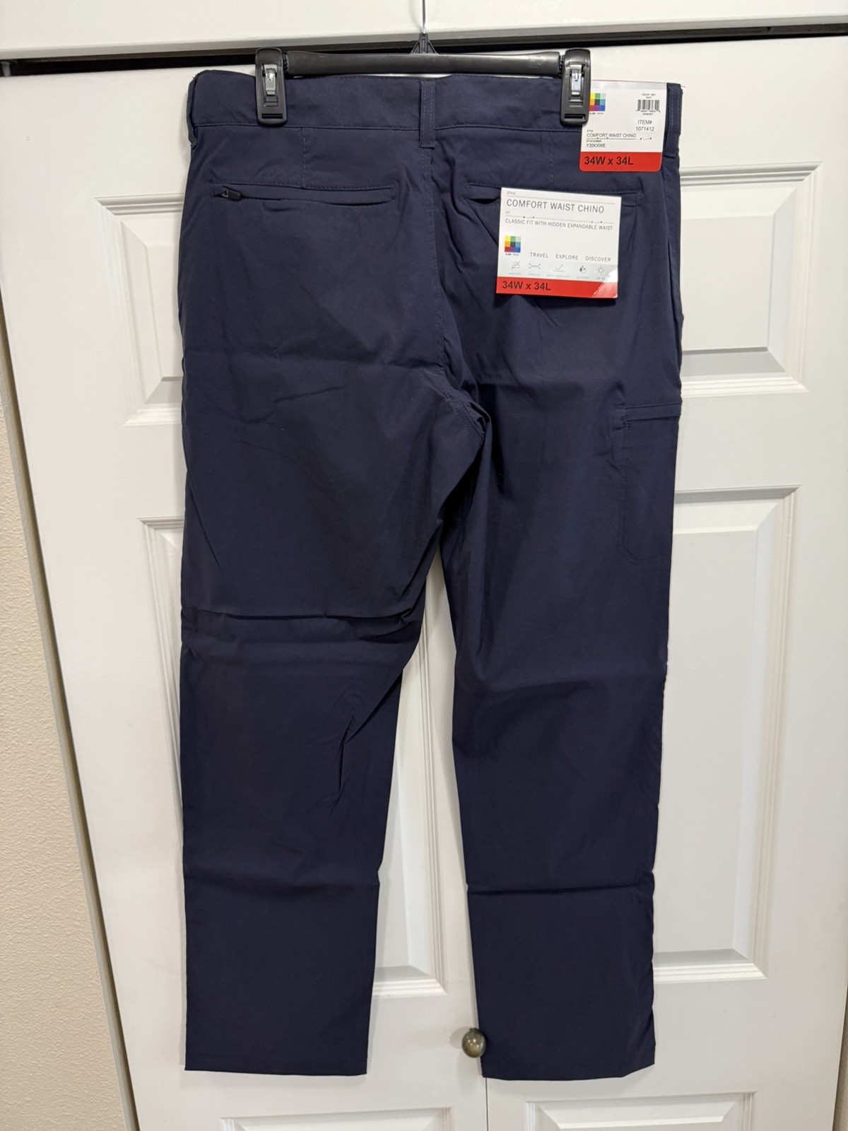 UB Tech Pants Mens Size 34×34 Blue Comfort Waist Chino Stretch UPF 50 Travel NEW