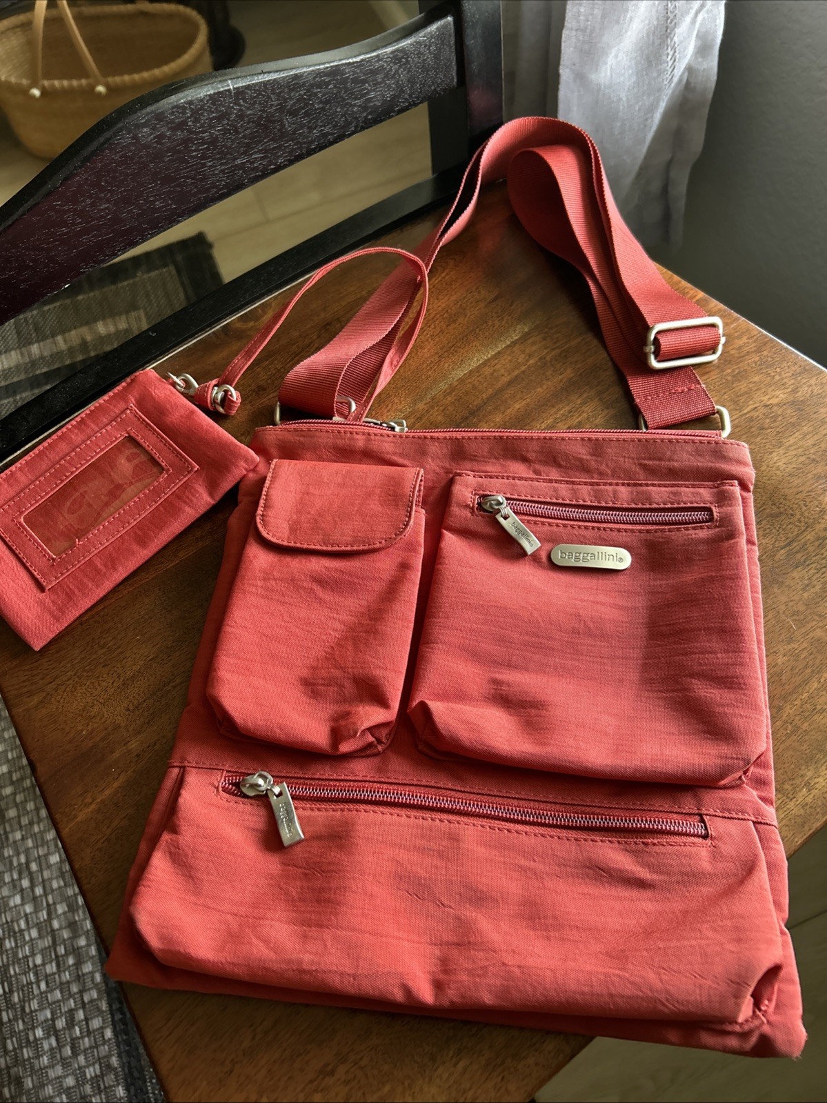 Baggallini Flap 2 It Crossbody Coral Red Travel Purse 10.25”x 11”