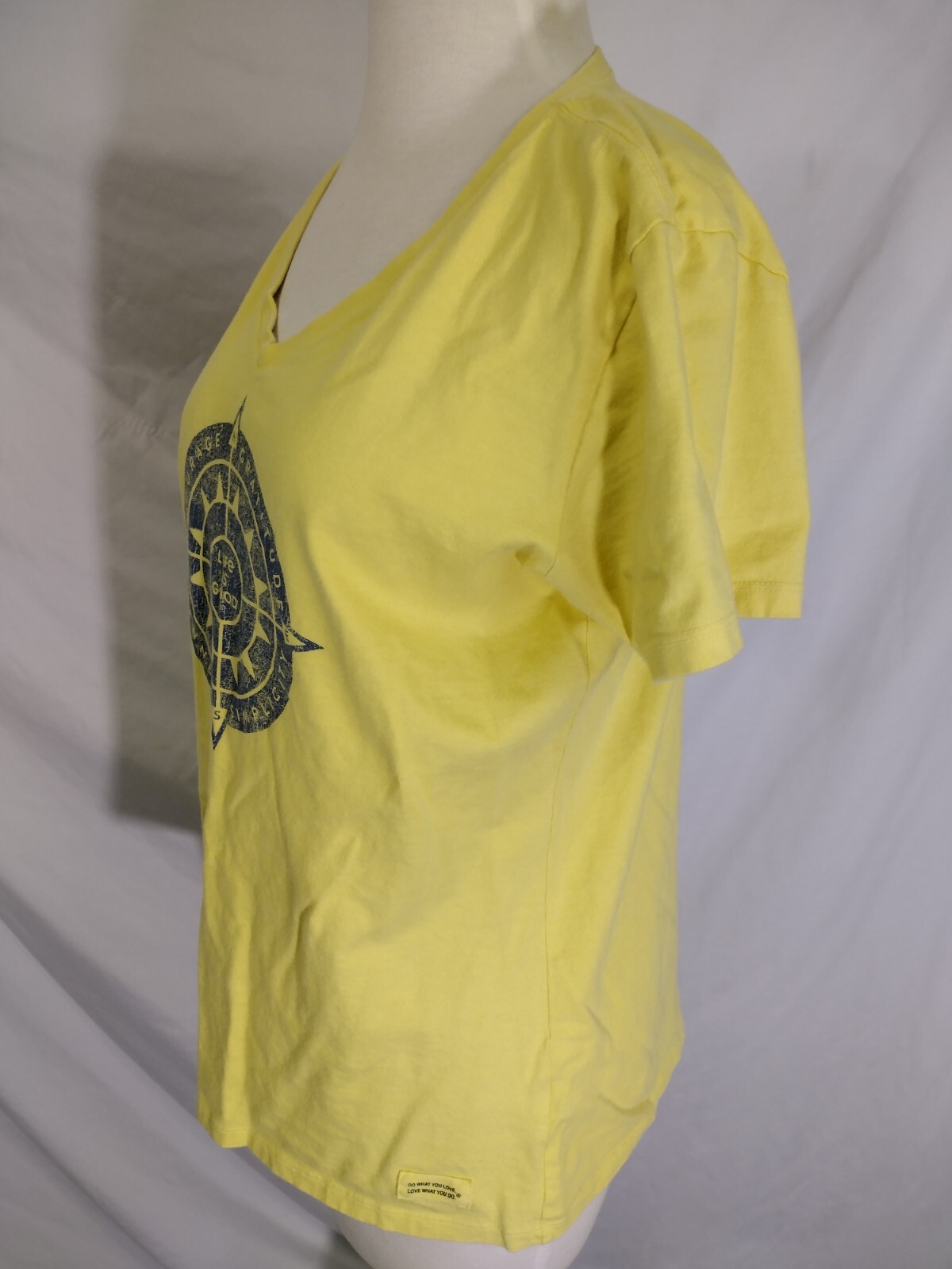 LIFE IS GOOD Womens T Shirt Yellow Chiffon SS Cotton Crusher Compass Graphic Med