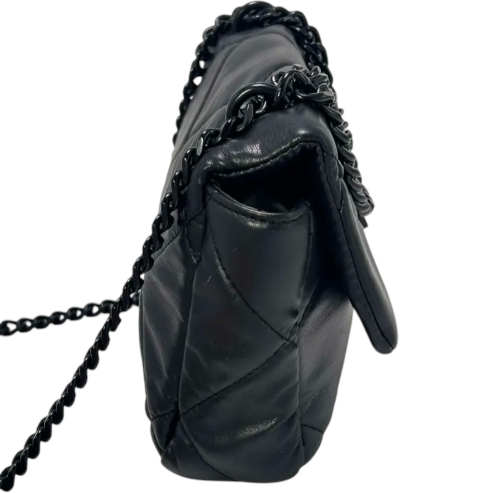 Badgley Mischka Black Quilted Chain Strap Crossbody Faux Leather Dark Feminine