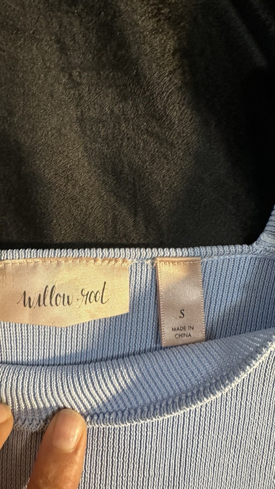 Willow & Root Blue Knit Square Neck Short Puff Sleeve Blouse Top Size S