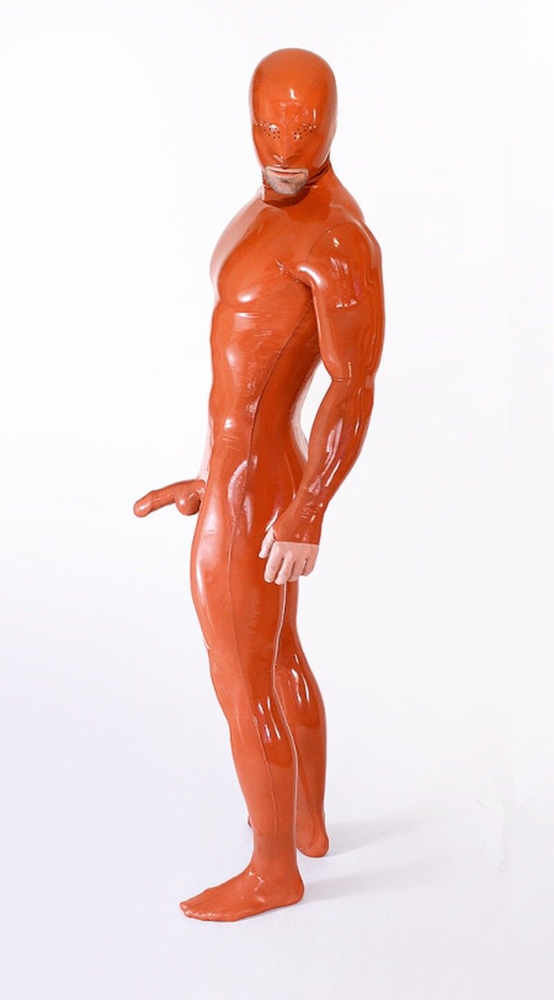 Medical Red Neck Entry Latex/rubber Catsuit/fullsuit Sexy Man Tight Suit 0.4mm