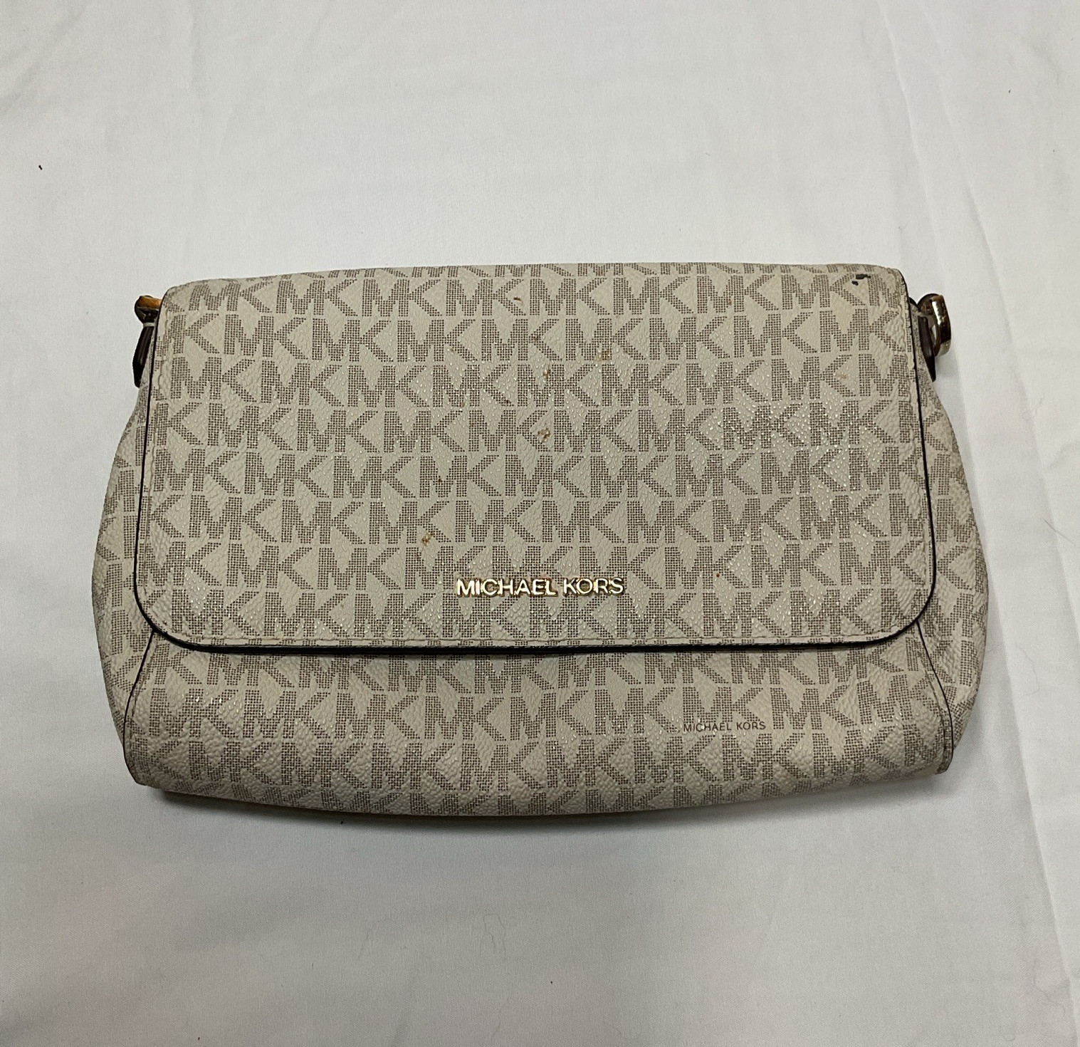 Michael Kors Signature Logo Beige Small Crossbody, Detachable Strap, Magnetic