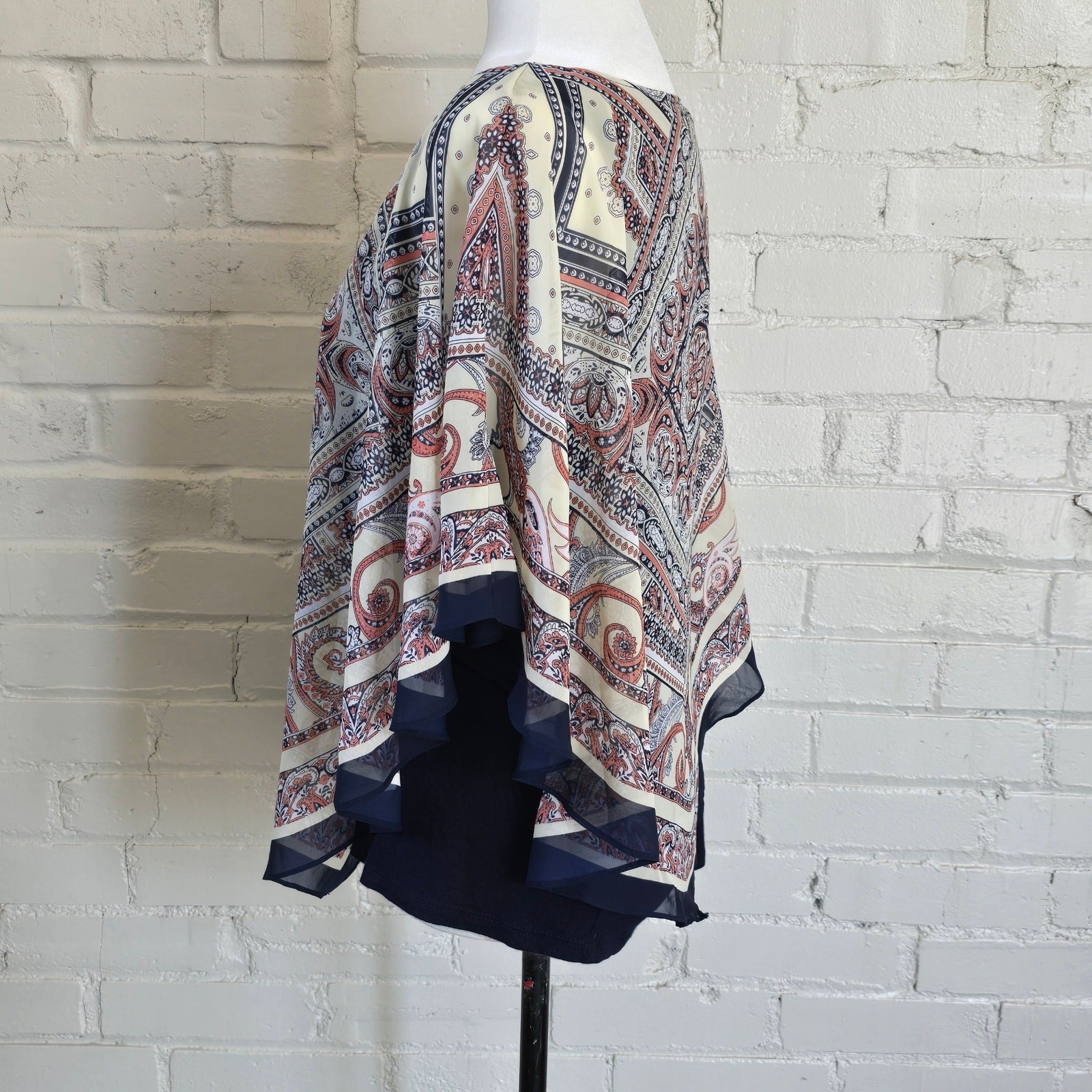 APT 9 XL Retro Vibe Paisley Poncho Top Layered Chiffon Tank Blouse Boho Festival