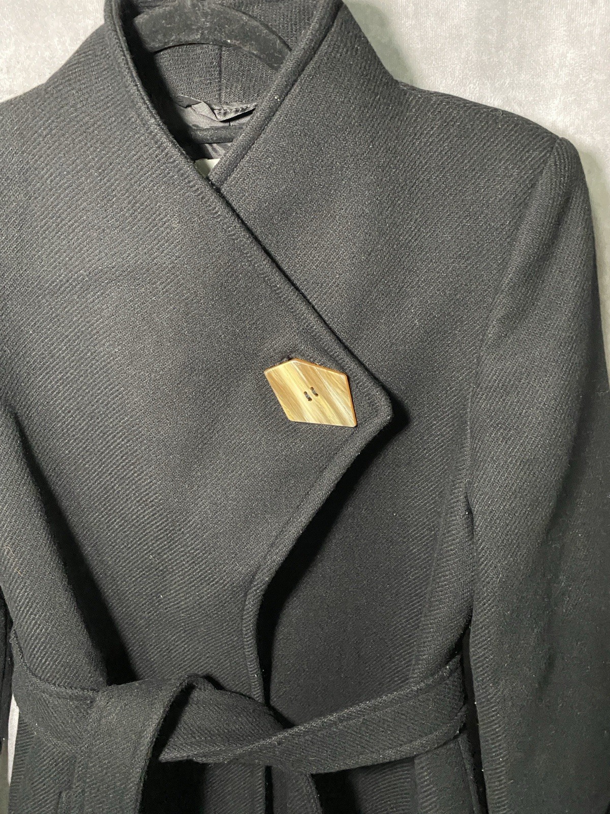 MNG Black Wool Blend Belted Long Trench Coat Women XS Capsule Wardrobe Luxury