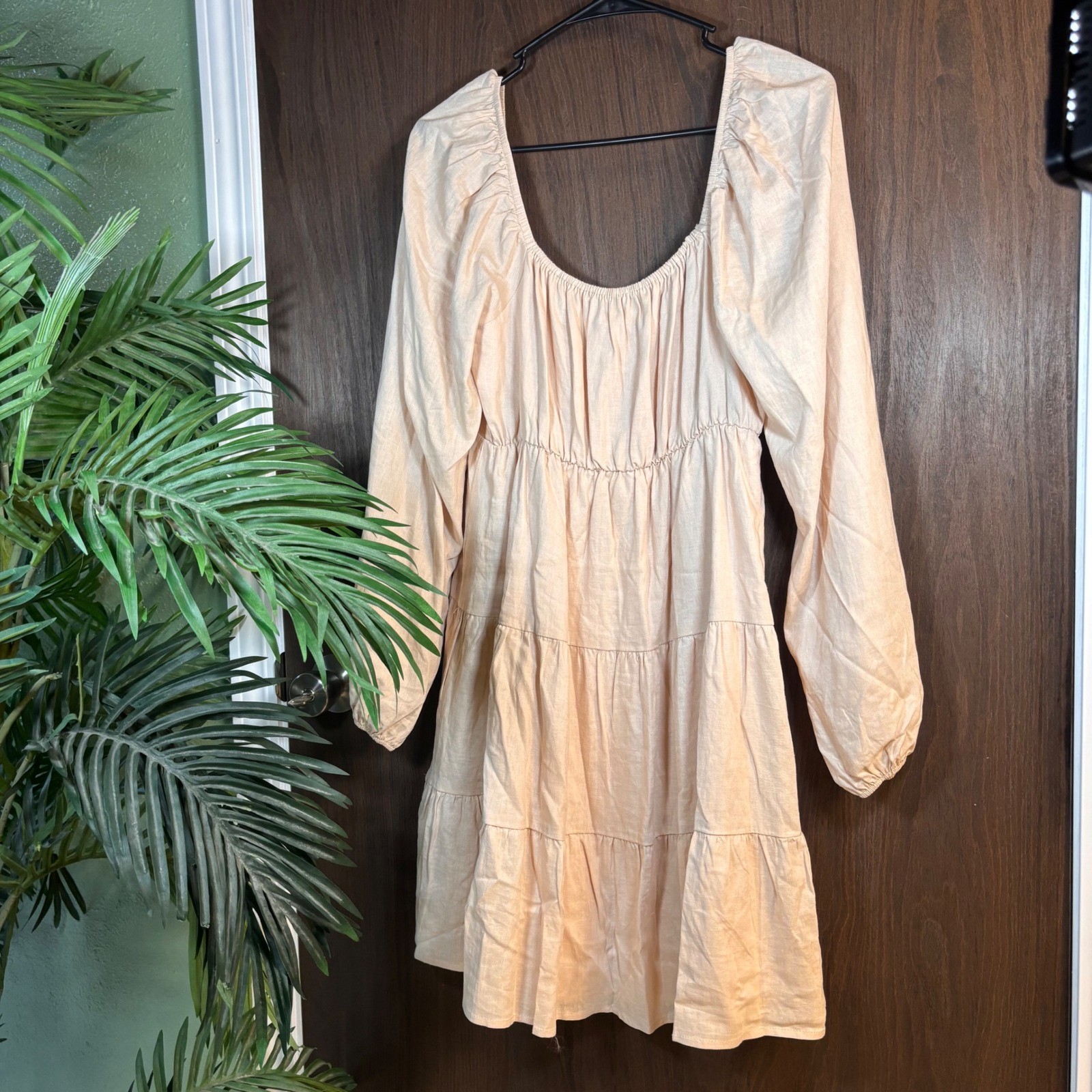 Copper Key NWT Tiered Mini Dress Medium Beige Puff Sleeve Cottagecore