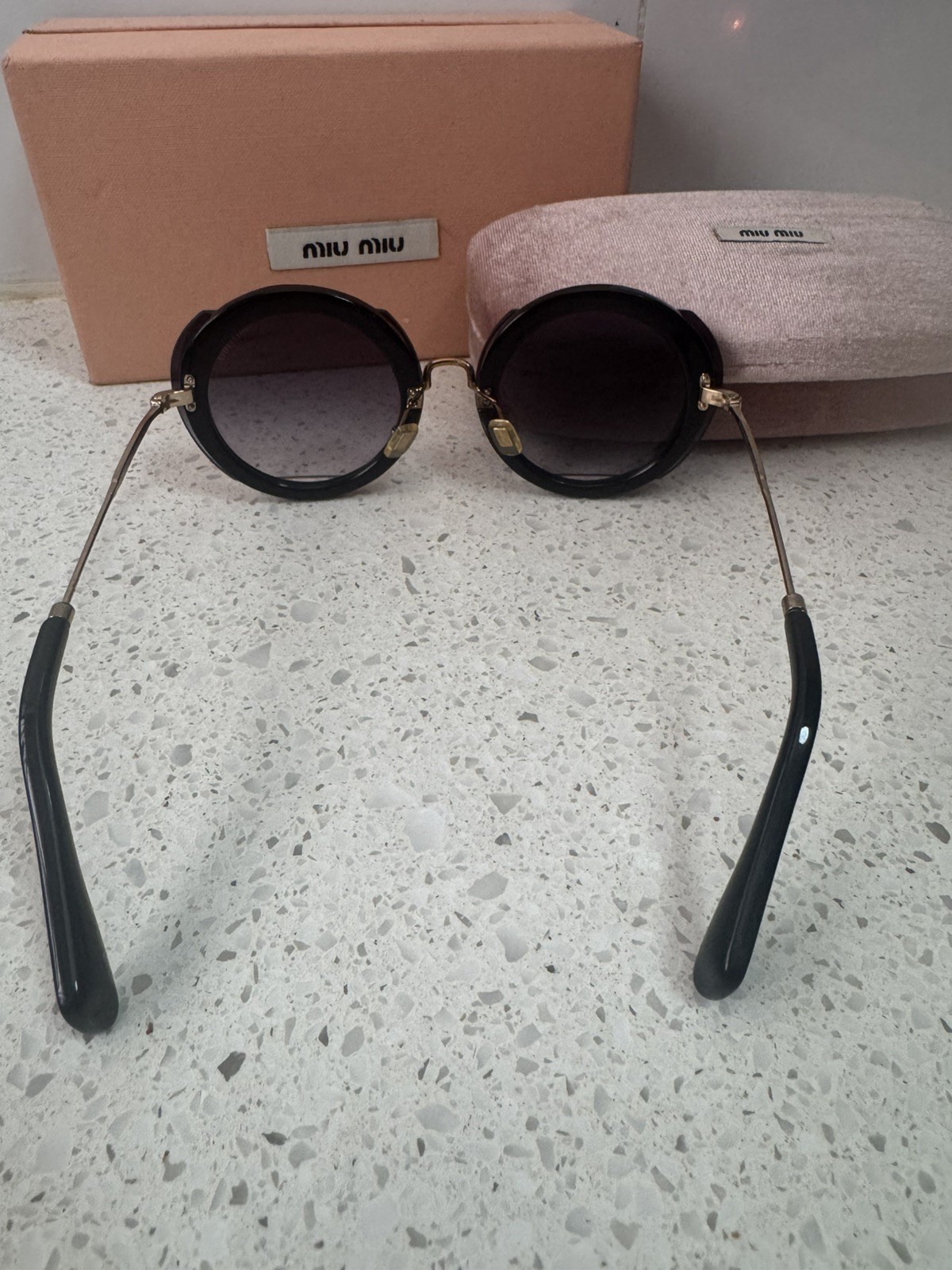 MIU MIU Gold SILVER GLITTER Round Sunglasses VINTAGE SEMI RIM SMUO6s Black Lens