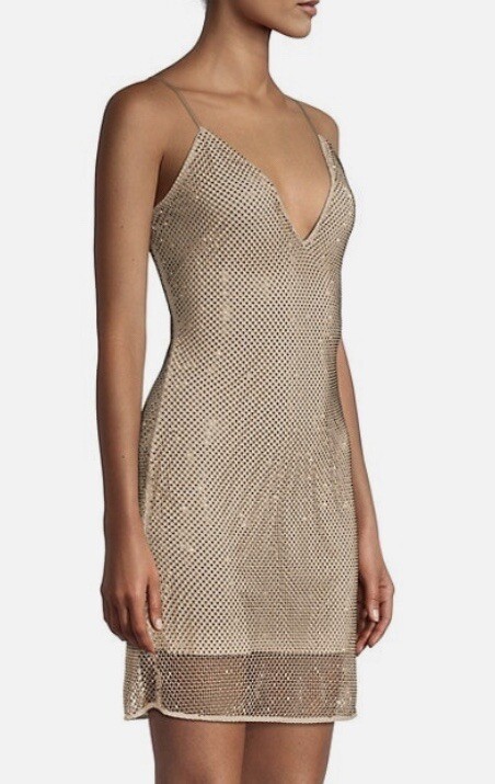 Ramy Brook Lila Metallic Gold Stud Mesh Chain Link Dress Sz 12