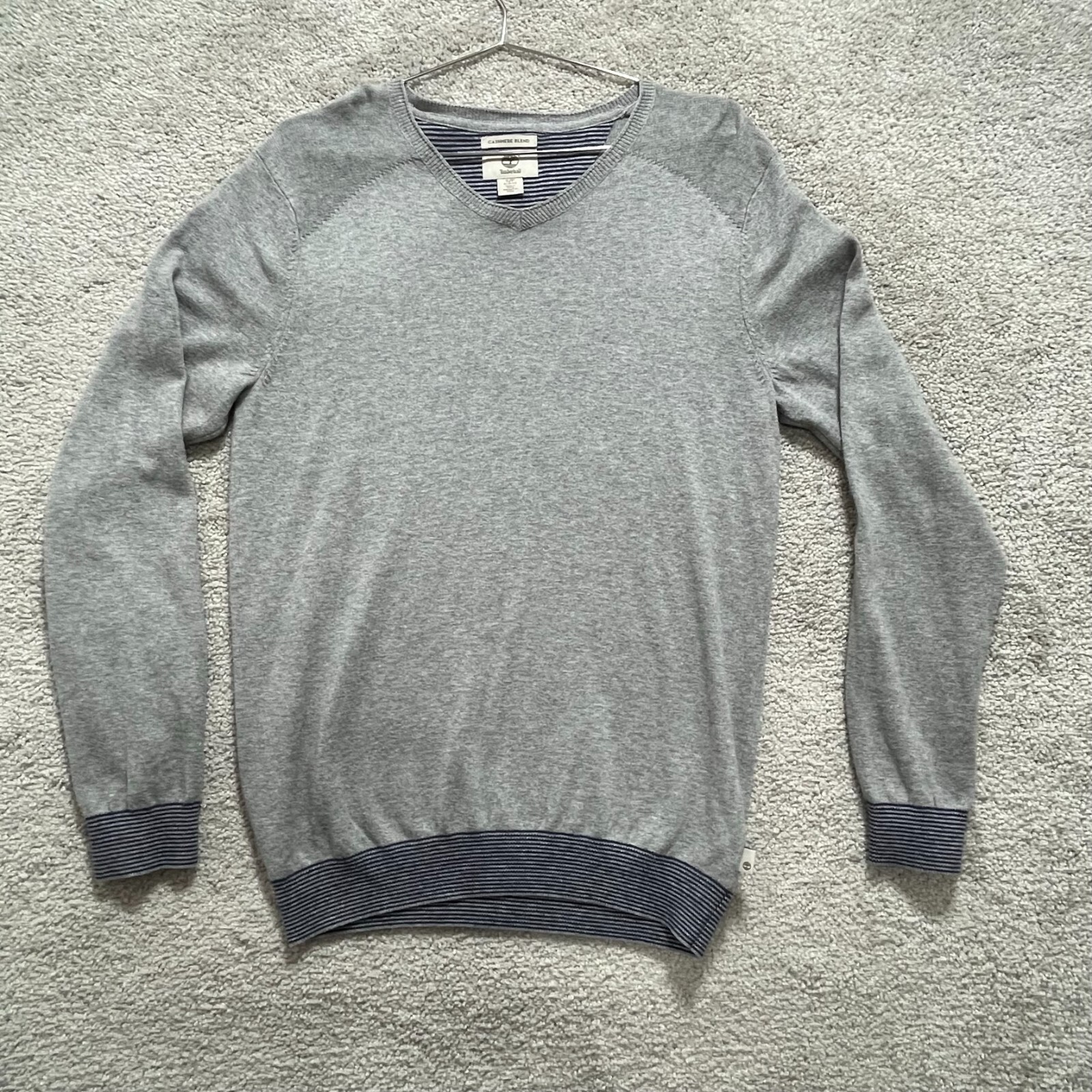 Timberland Sweater Men’s Small Gray Cashmere Blend Pullover Slim Fit Long Sleeve