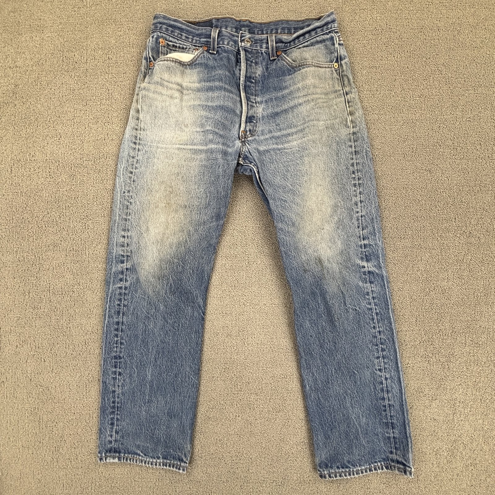 Levi’s 501xx Jeans Mens 35×31 Blue Faded Distressed Straight USA Casual Flaws