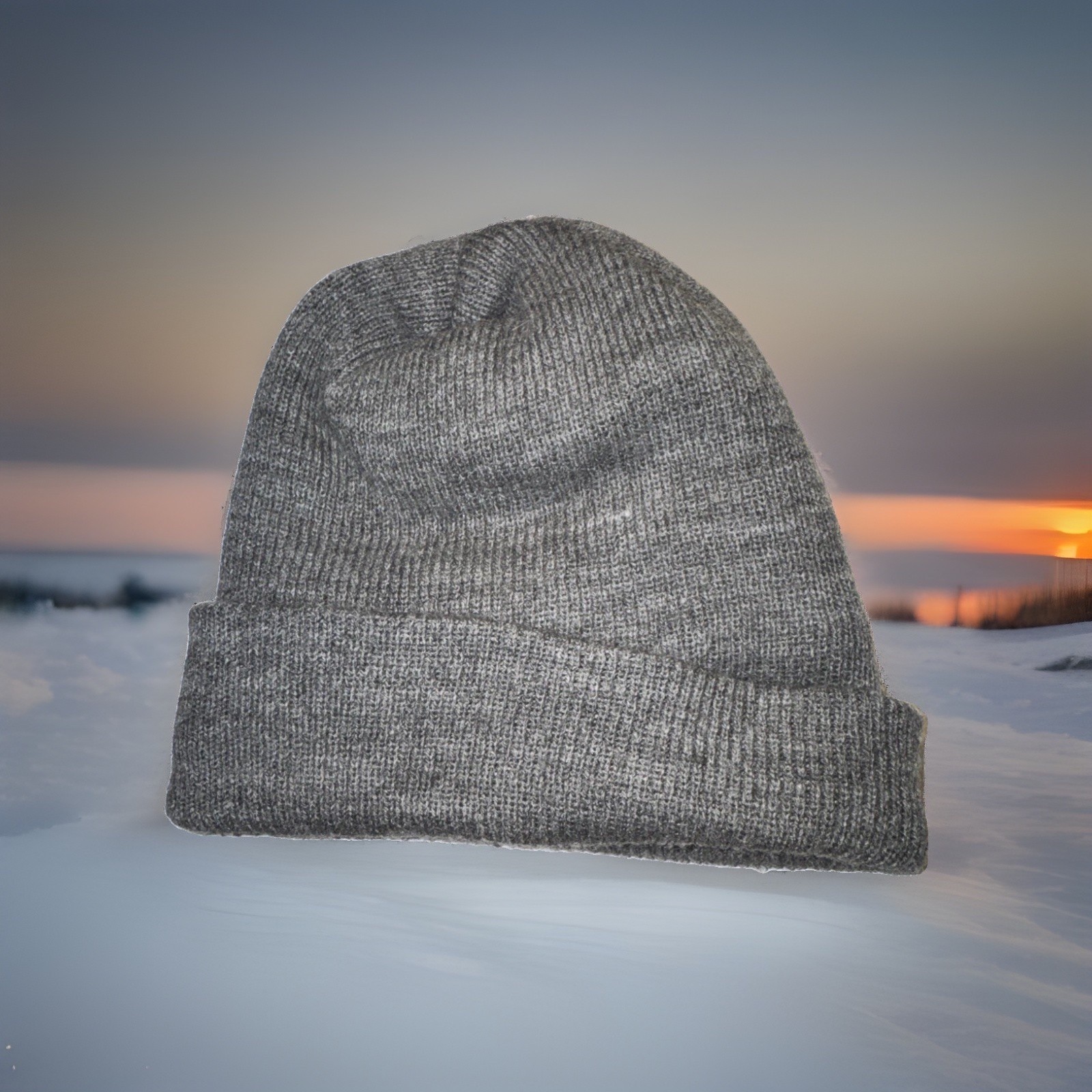 Grey Beanie (Brand New) One Size Fits All Winter Hat (Red Inside)