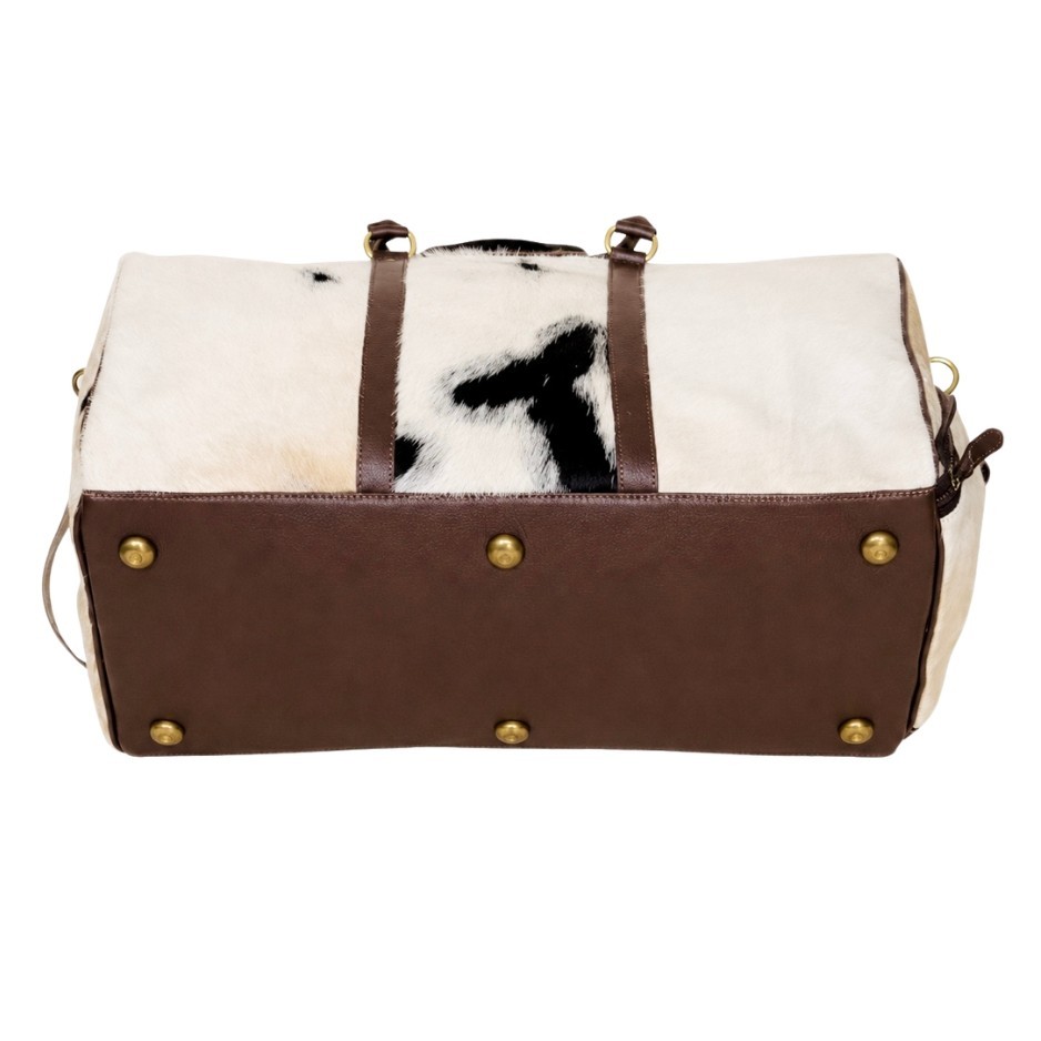 Cowhide Leather Hair On Duffel Weekender Luggage Bag Travel Overnight Gym Bag
