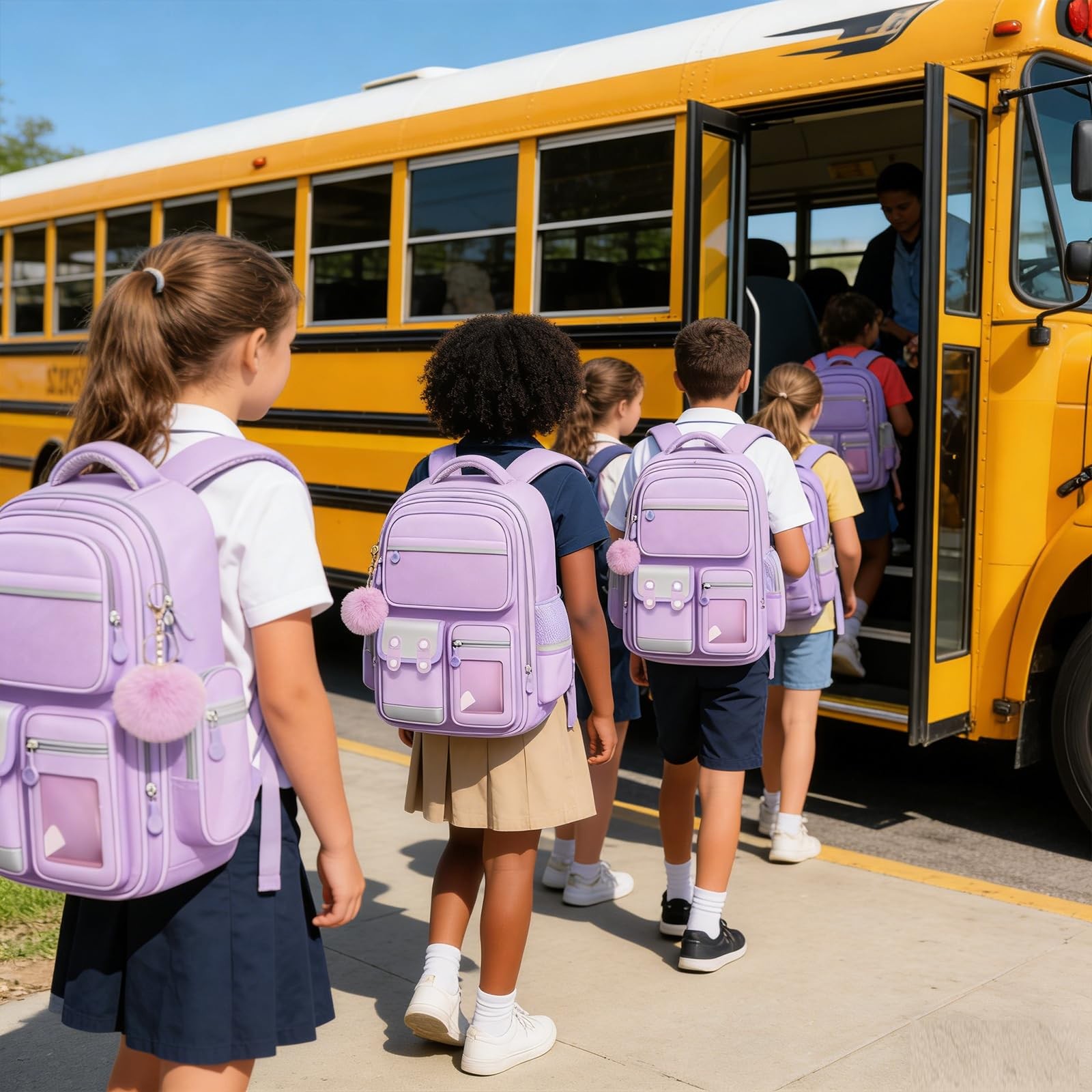 Purple School Backpack 16.5×11.8×7.9in Waterproof Large Capacity – Includes