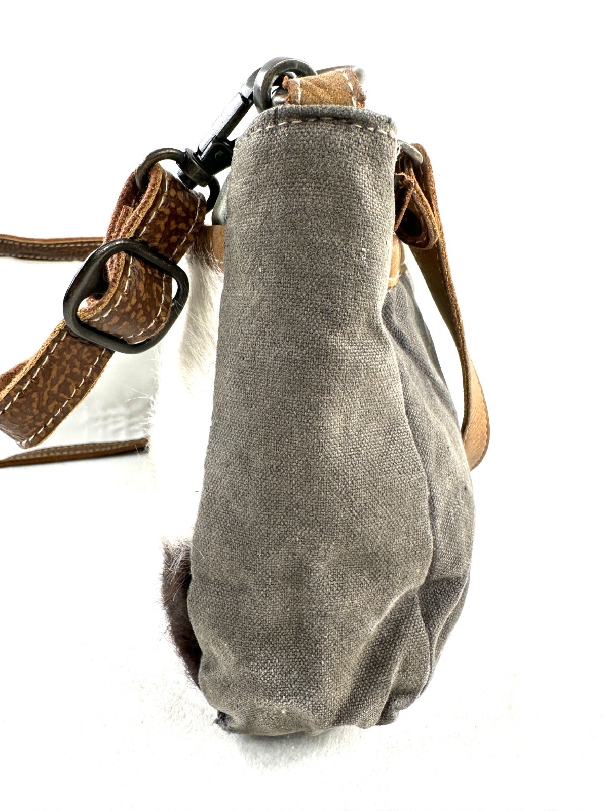 Myra Bag Gray Mint Green Canvas White Hair On Hide Leather Small Crossbody Bag