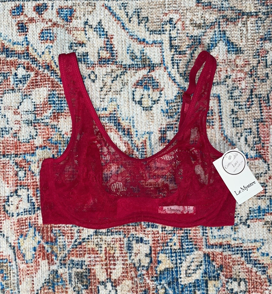 Le Mystere Stretch Lace Unlined Bra in Merlot SZ US 32D NWT