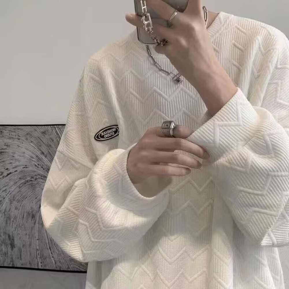 For Casual Daily Use Men Waffle Sweatshirt Casual O-neck Top Waffle Knit Texture