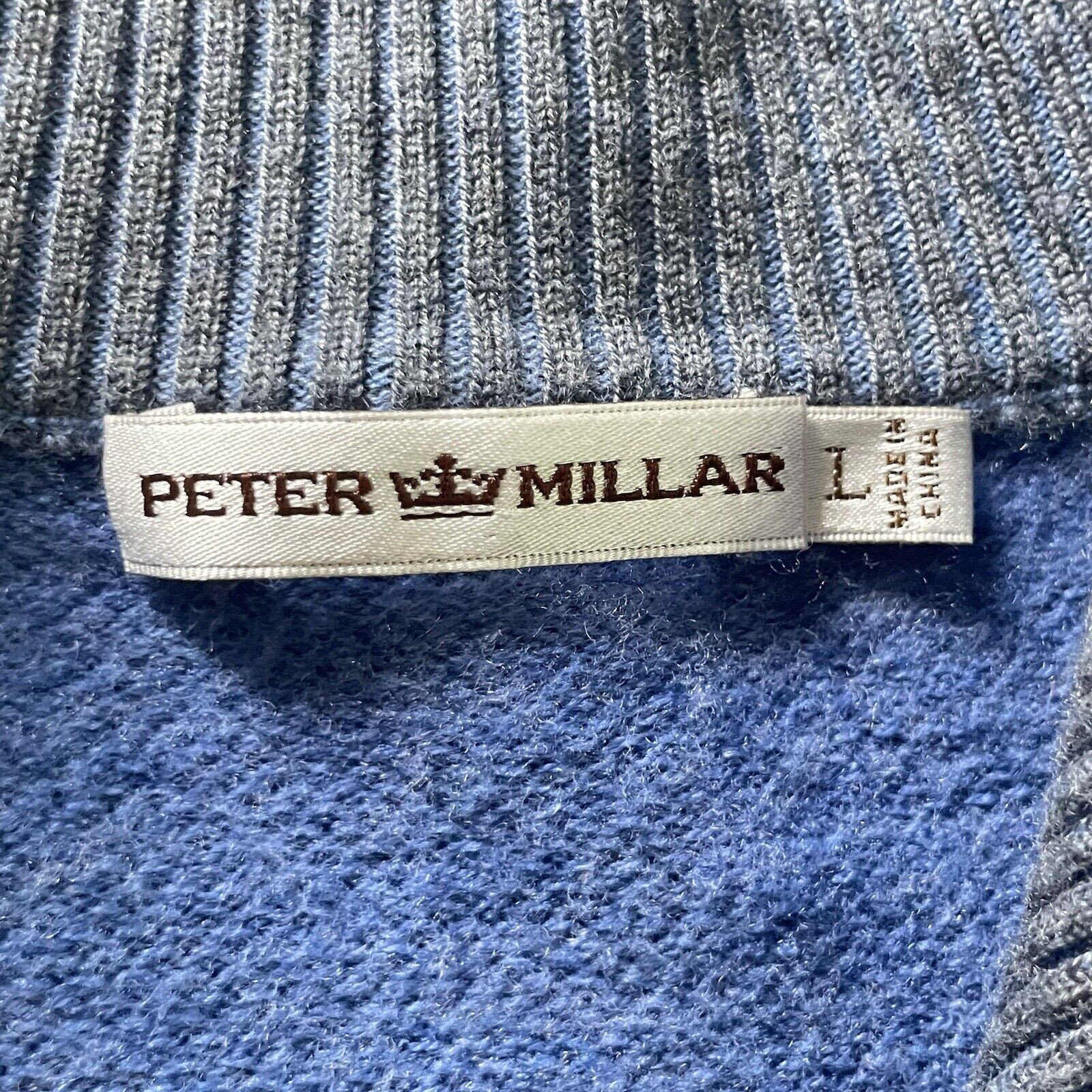Peter Millar Crown Carmel CC 1/4 Zip Pullover Flannel Wool Blend Blue Large Men