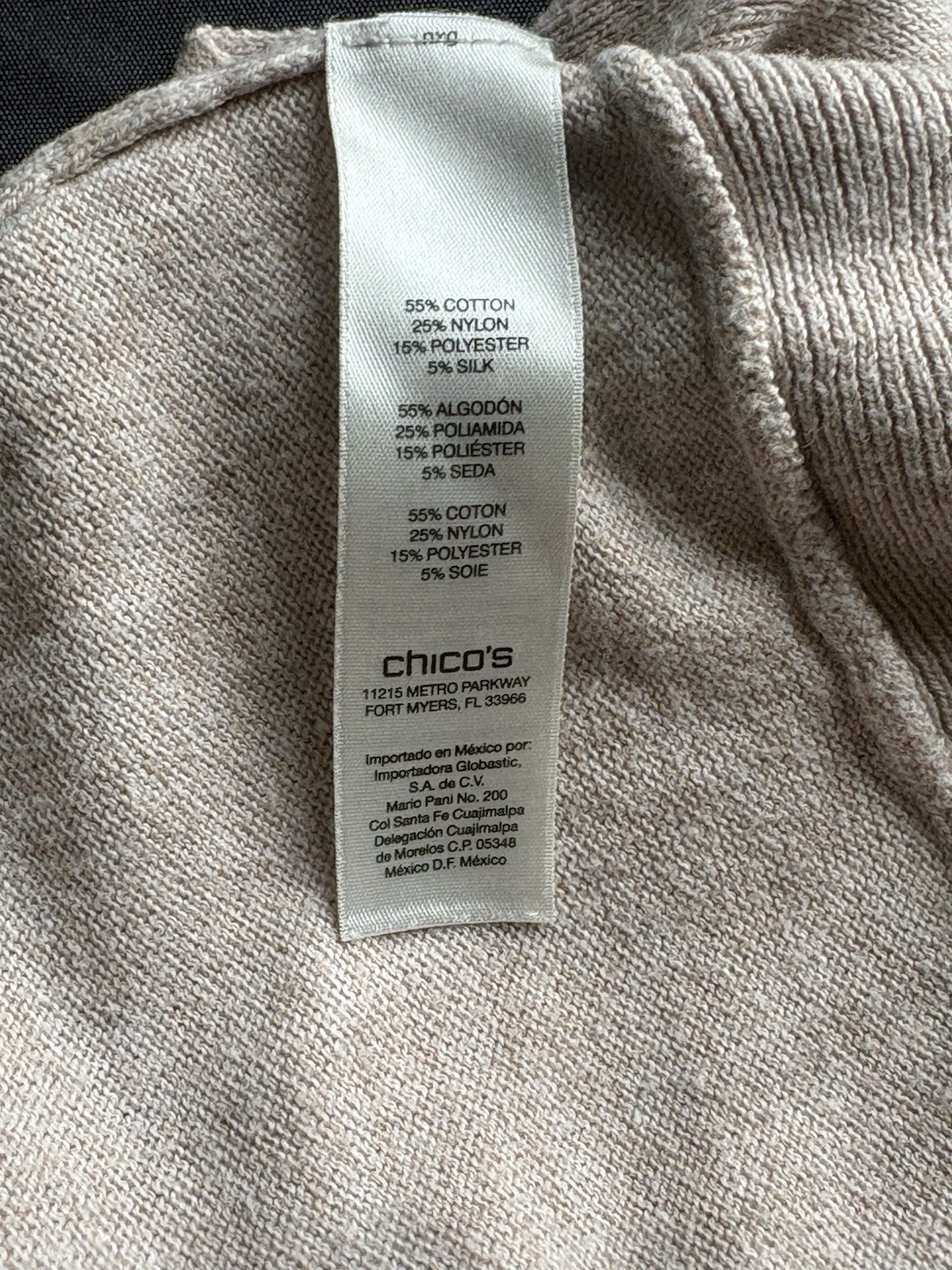 Chico’s Size 3 Beige Open Front Draped Cardigan Sweater Cotton Silk Blend