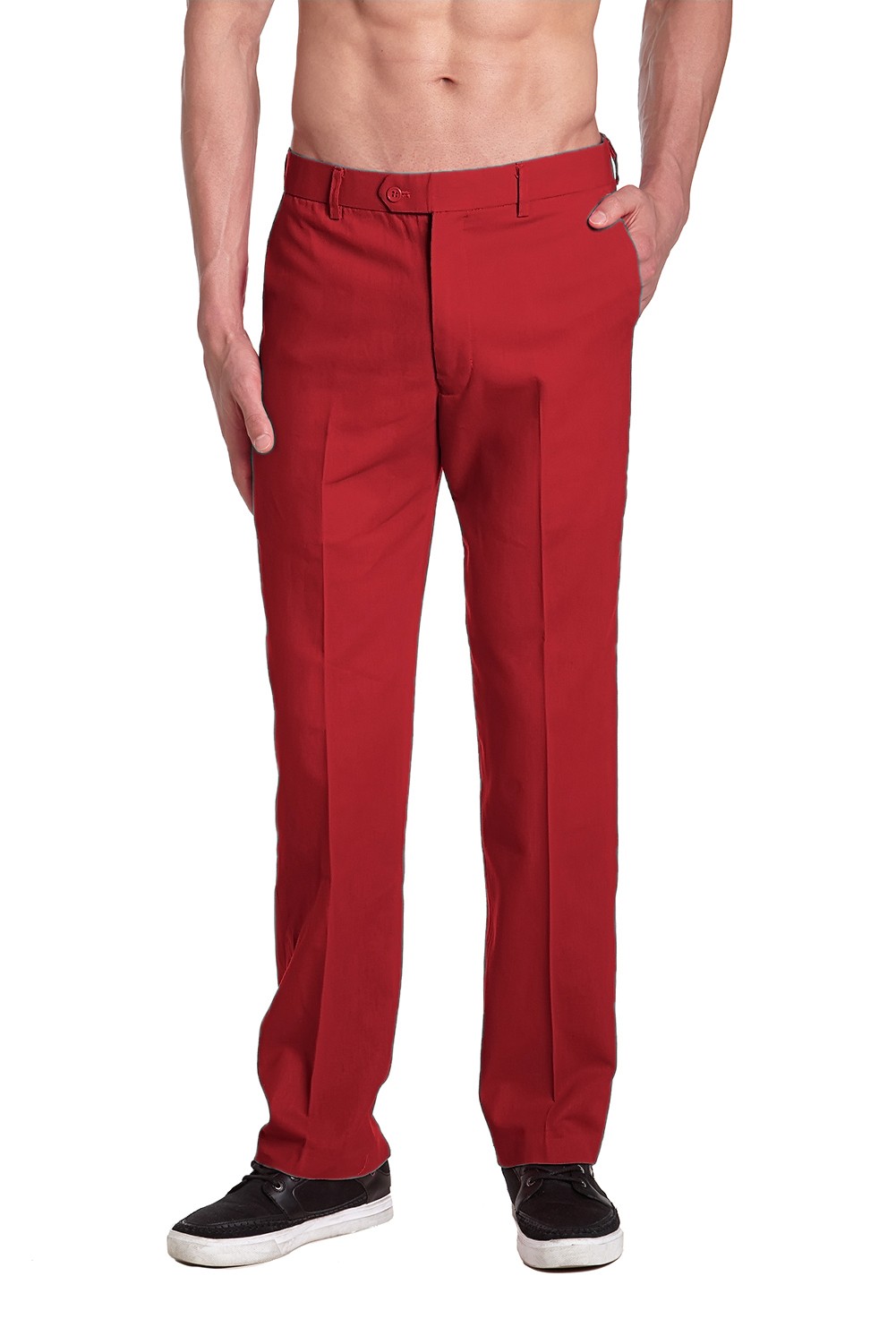 CONCITOR Brand Men’s COTTON Dress Pants Solid RED Color Flat Front Mens Trouser