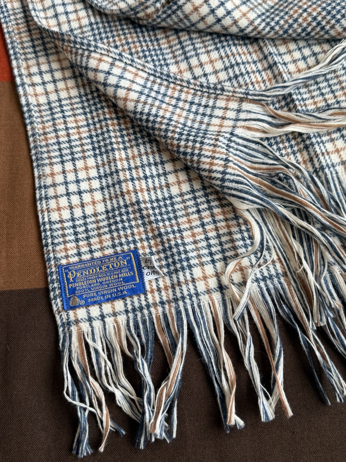 Vintage Pendleton Plaid Wool Scarf USA Made Unisex, Pure Virgin Wool 84”x 12.75”