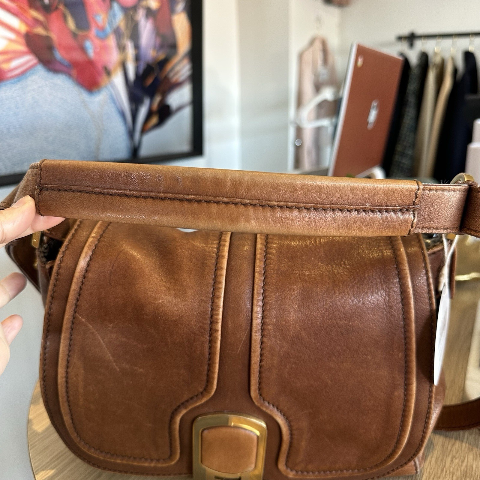 Fendi FF Vintage Brown Tan Leather Medium Anna Shoulder Bag