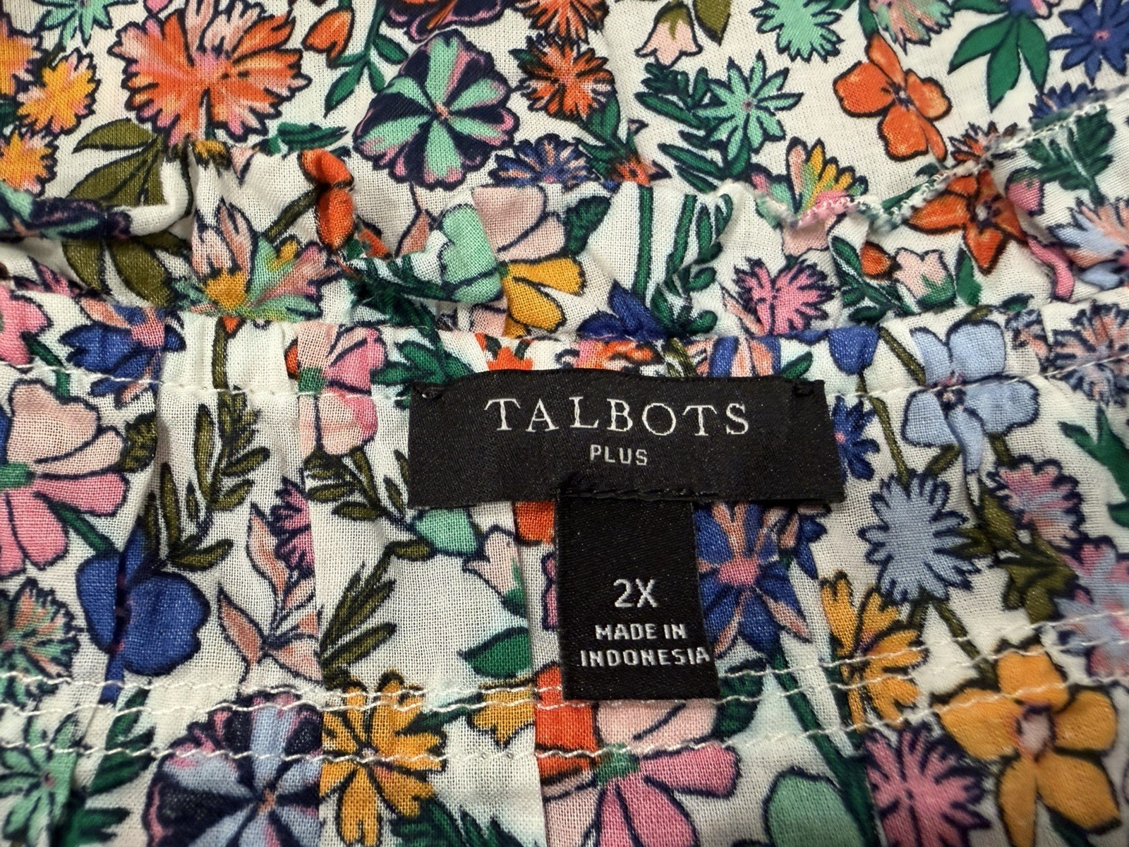 Talbots Cotton Floral Print Blouse Ribbon Trim Ruffle accent Prairie Cottage 2X
