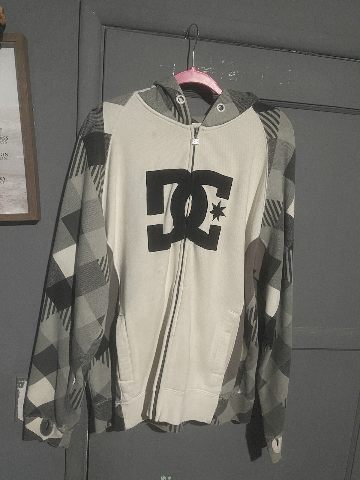 DC Shoes Zip Up Hoodie Gray Mens Size L Big Logo Skateboard Streetwear Y2K