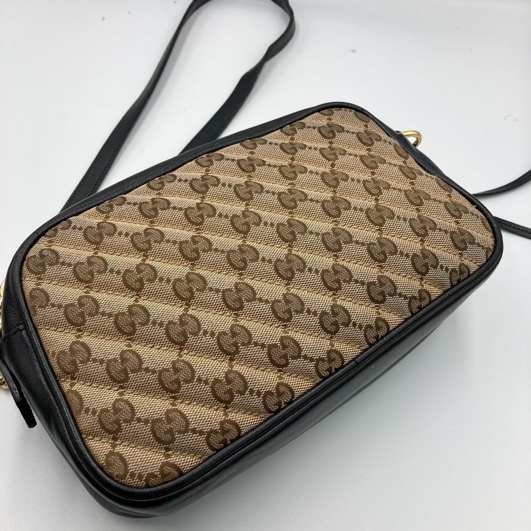 Excellent Gucci Shoulder Bag GG Pattern Black Gift Present 0609