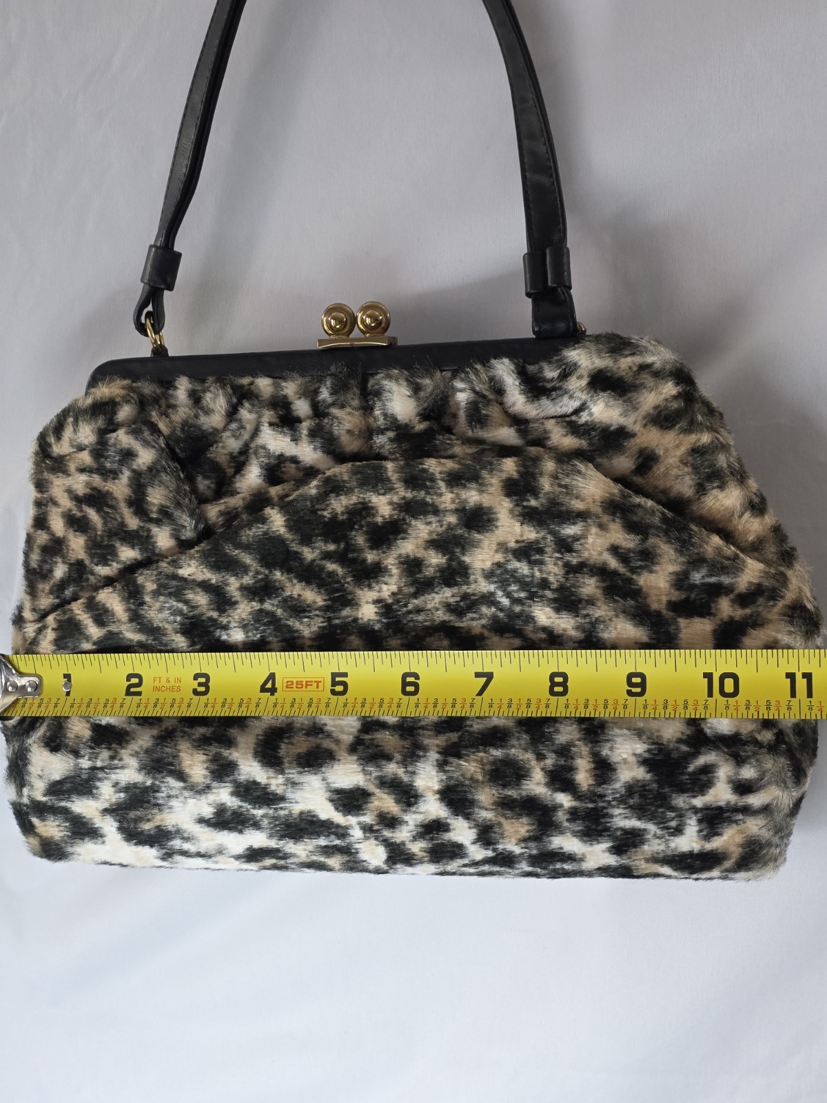 VTG 60s Ingber Purse Leopard Print Leather Handle Bow Accent Gold Hardware y2k