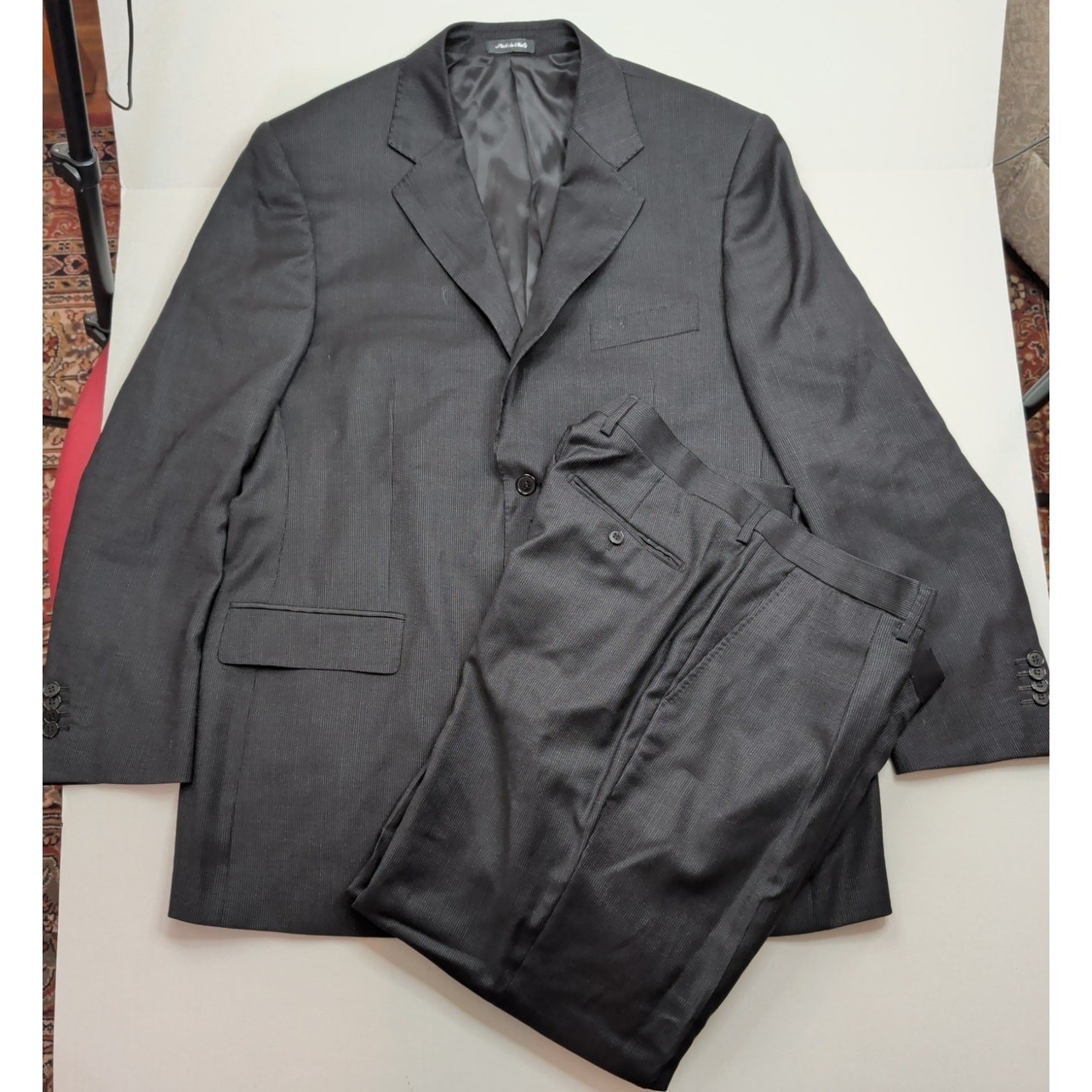 Carlo Palazzi 2 Pc. Suit Men’s 46L Navy Pinstripe 2 Button Super 100s Wool Italy