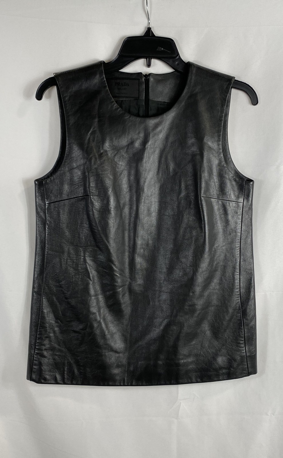 Prada Women’s Vintage Y2K Black Leather Top Vest Sleeveless Made in Italy IT 42