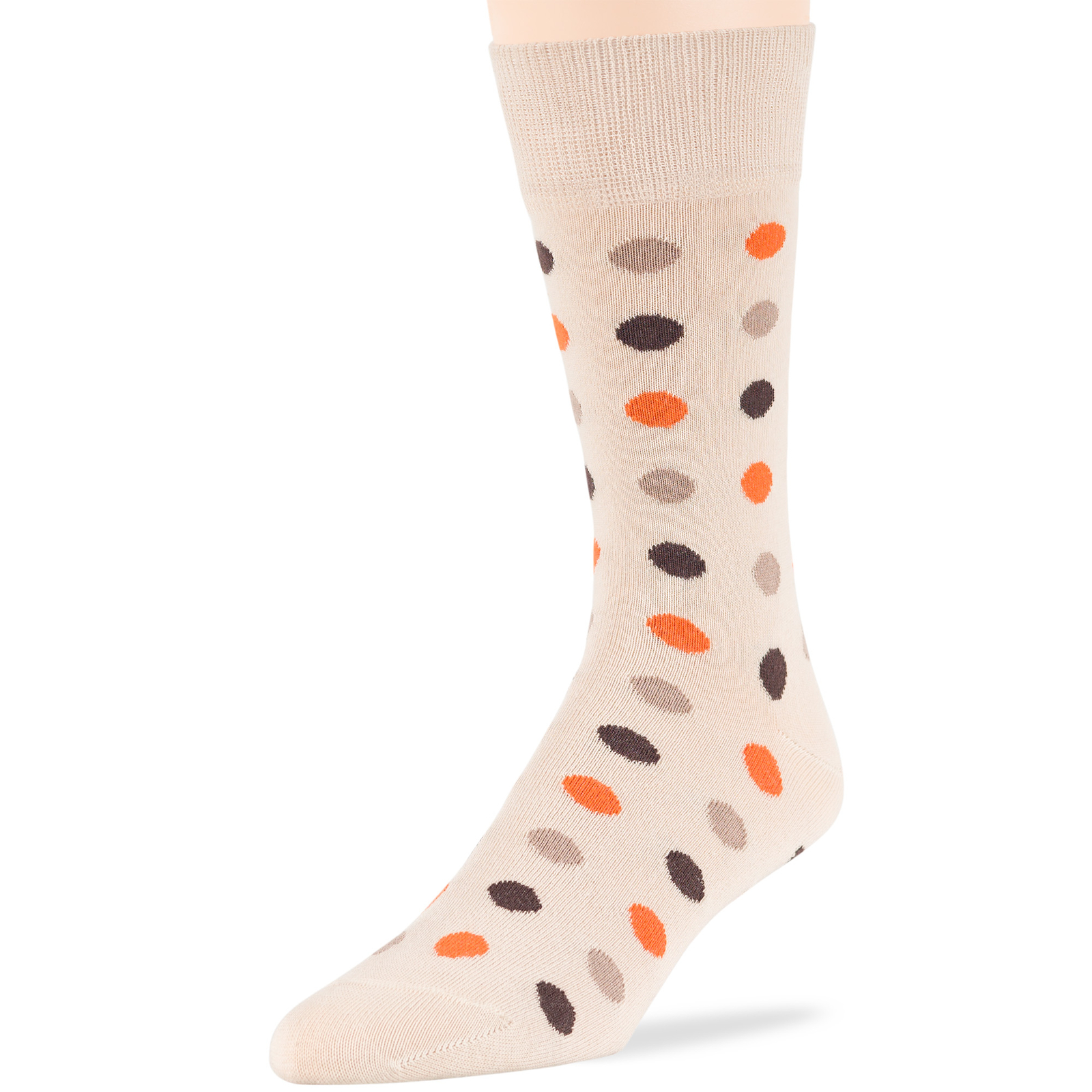 Men Cotton Dress Socks 6 Pack Large Argyle Polka Dot Stripes Beige Tan Brown