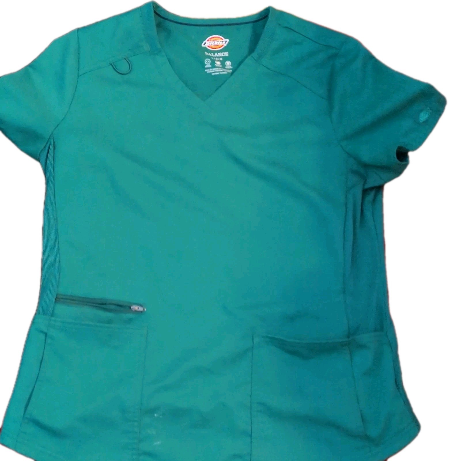 Dickies Balance Women’s L Green Solid V-Neck Scrub Top Pockets PolyBlend (as is)